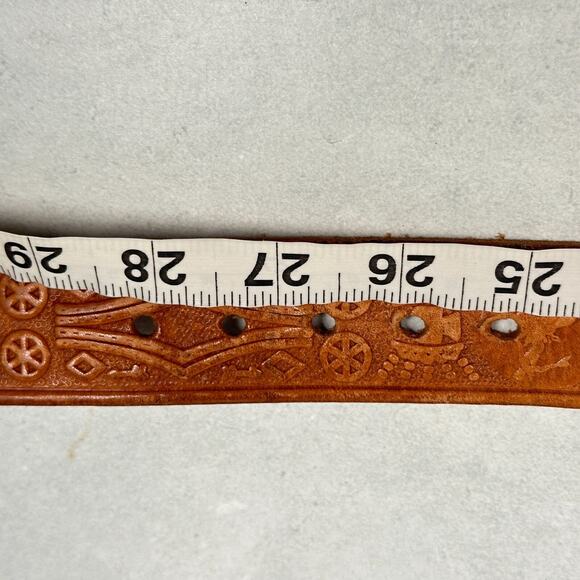 VTG Rockmount Ranch Wear Belt Womens 28 Brown Hand-Tooled Southwestern Aztec - Picture 8 of 11